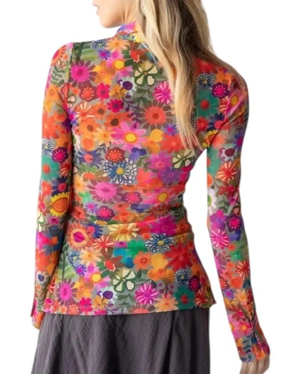 Natural Life Carina Mesh Top Bright Red Pink Floral Size XL - Picture 5 of 10